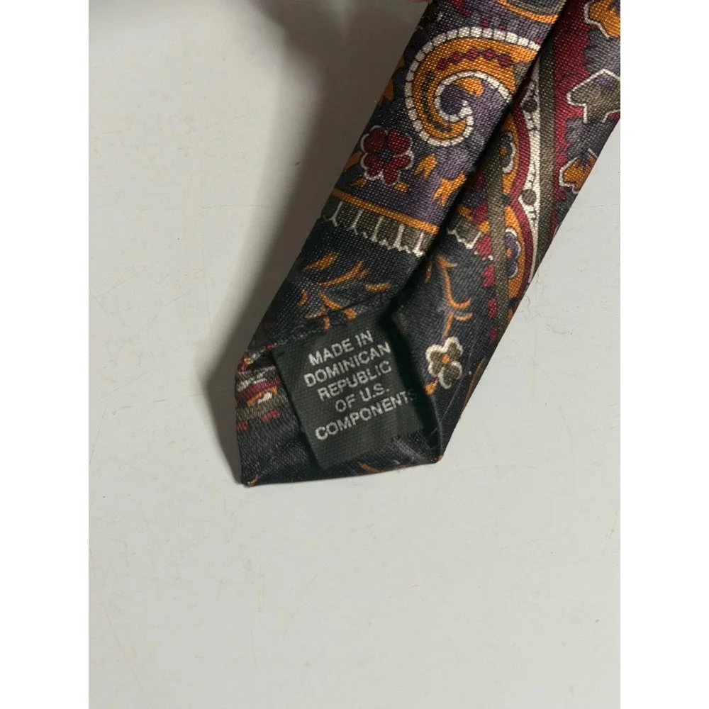 VTG Ketch Necktie Black Paisley Floral Retro Formal Wedding Career Mens OS